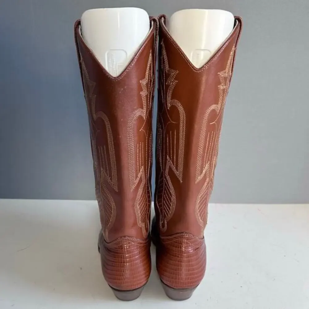 Dolcis‎ boots men's size 8 western vtg stitching brown cowboy Americana
